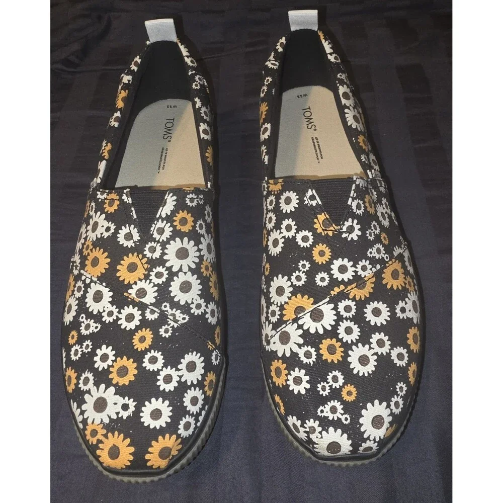TOMS Womens Stay Wild Alpargata Platform Shoes Floral Daisy Sunflower Size 11